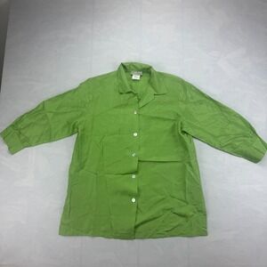 Vintage Harve Benard Shirt Women's 8 Green Silk Classic Long Sleeve Button-Up
